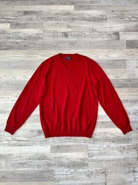 Club Room mens red cashmere V-neck long sleeve sweater size large P5